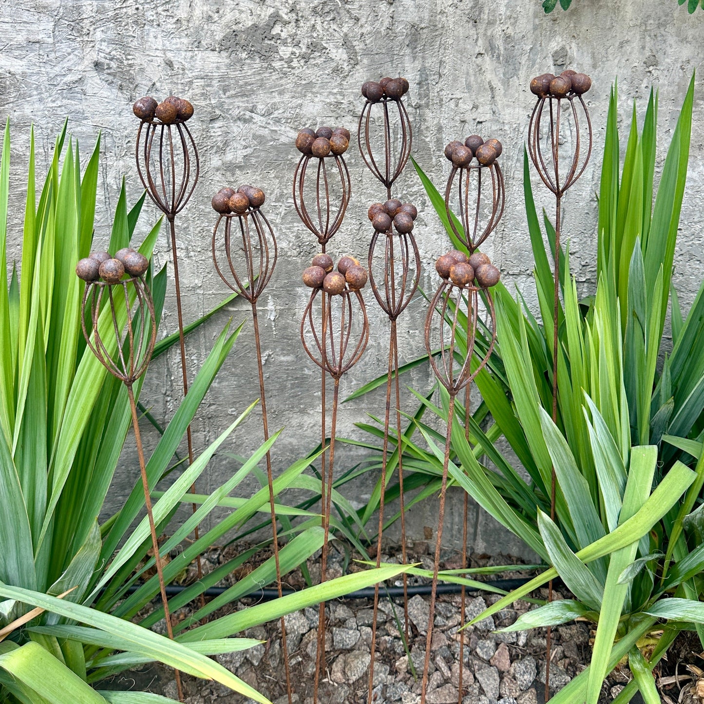 Rustic Metal Exotic Flowers, Set of 10 Handmade Garden Decor, Unique Landscaping Art, Outdoor Yard Art, Rustic Metal Floral
