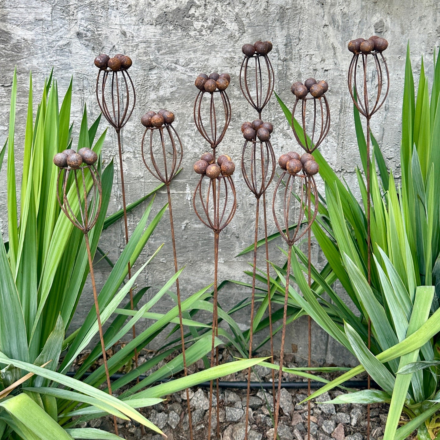 Rustic Metal Exotic Flowers, Set of 10 Handmade Garden Decor, Unique Landscaping Art, Outdoor Yard Art, Rustic Metal Floral