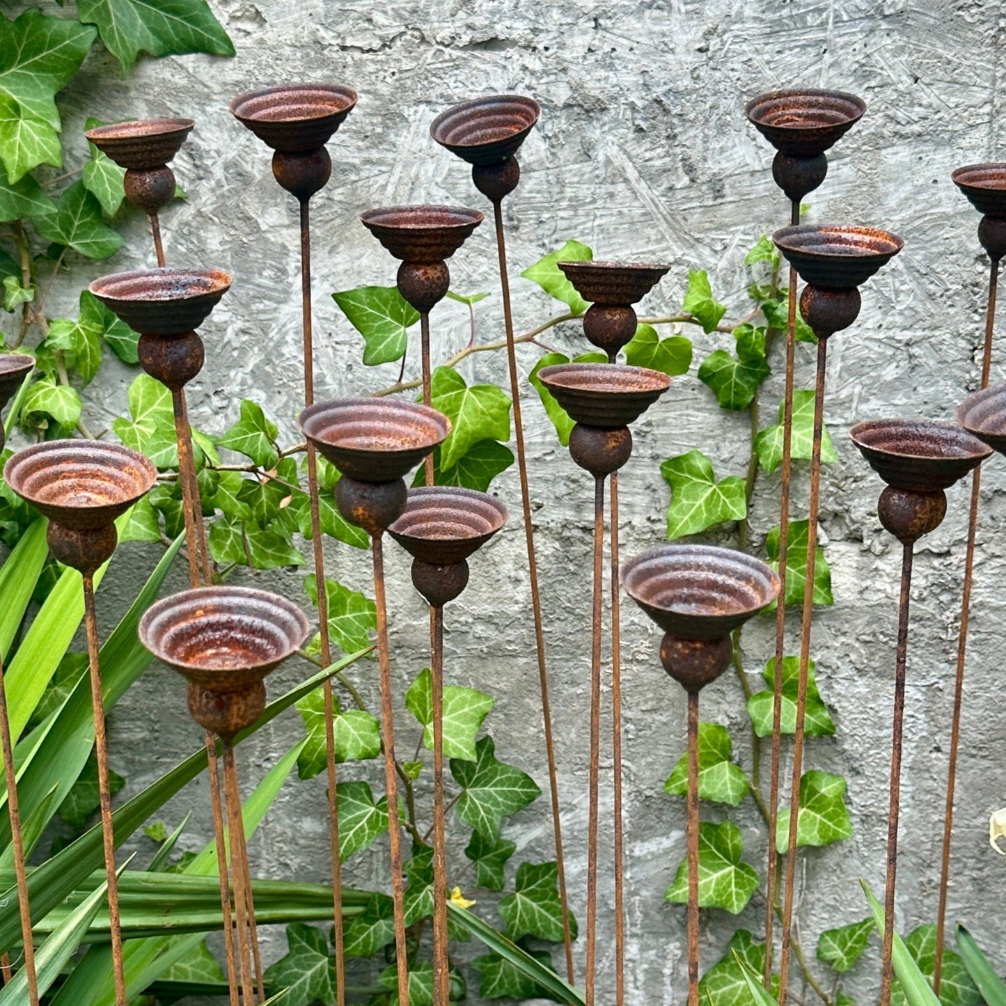Rusty flowers set of 20, Flowers garden decor, Metal garden decor, metal yard art, Rusty metal rain catchers