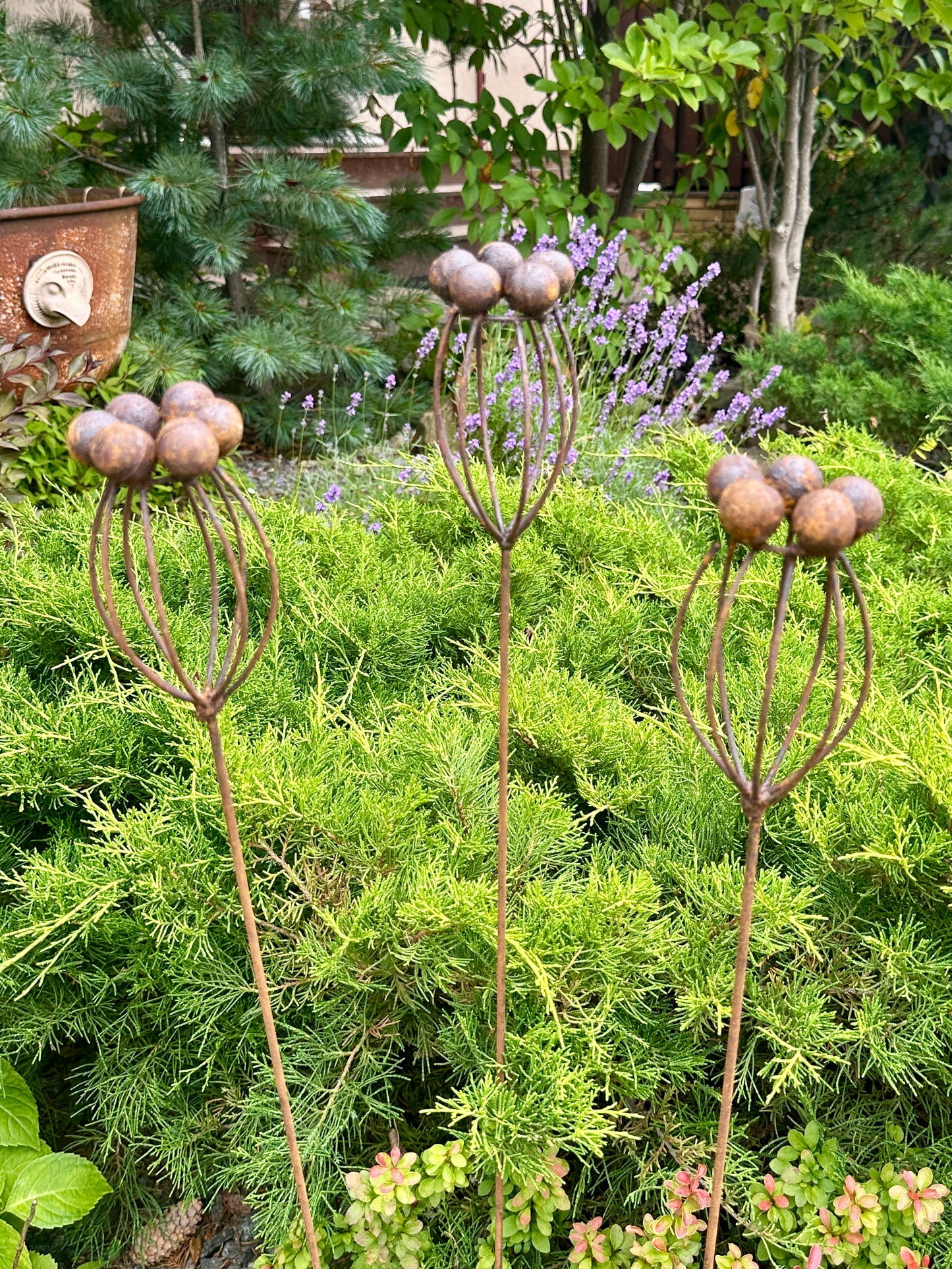Rustic Metal Exotic Flowers Set of 3, Handmade Garden Decor, Outdoor Yard Art, Unique Landscaping Accent