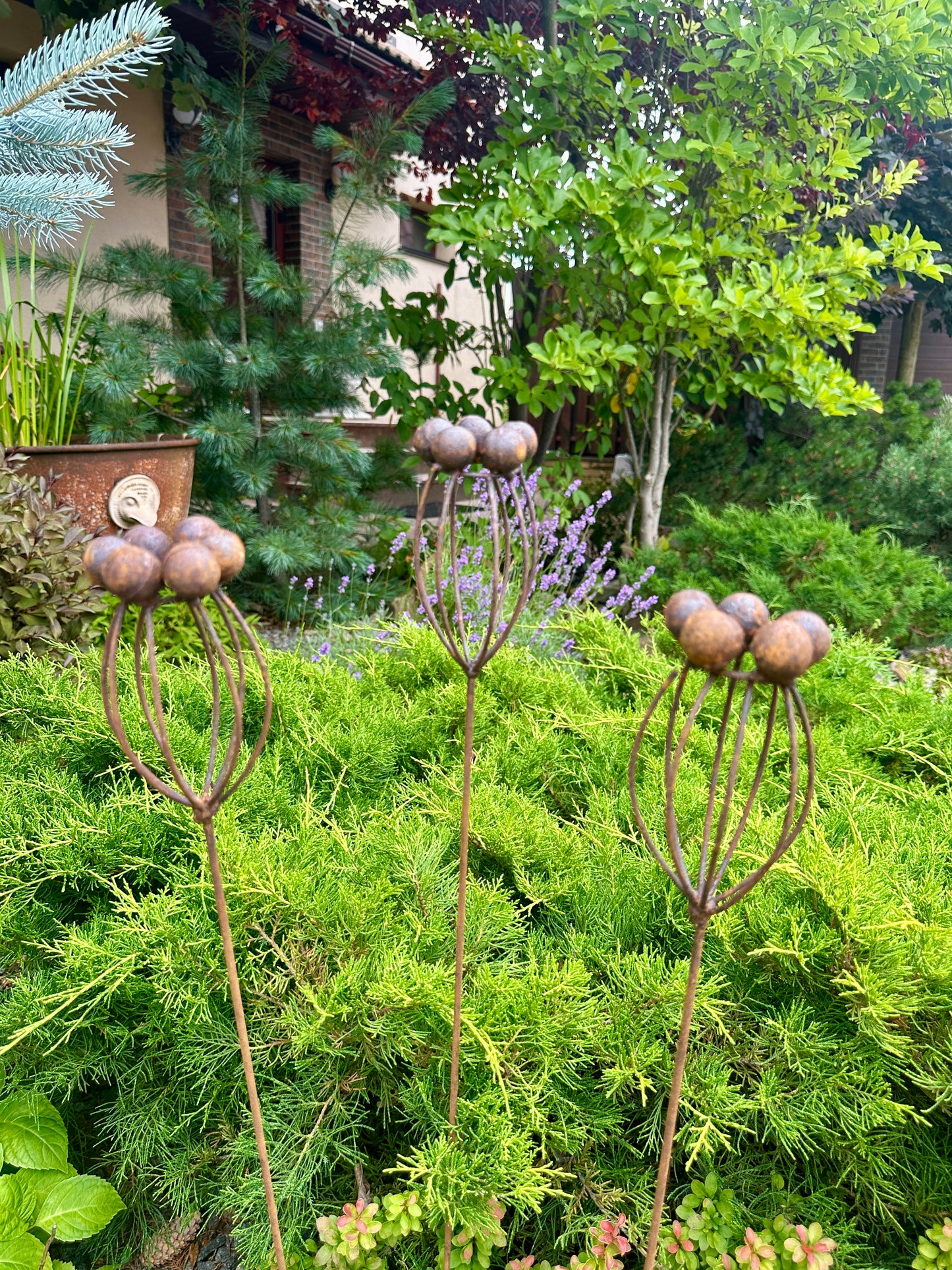 Rustic Metal Exotic Flowers Set of 3, Handmade Garden Decor, Outdoor Yard Art, Unique Landscaping Accent