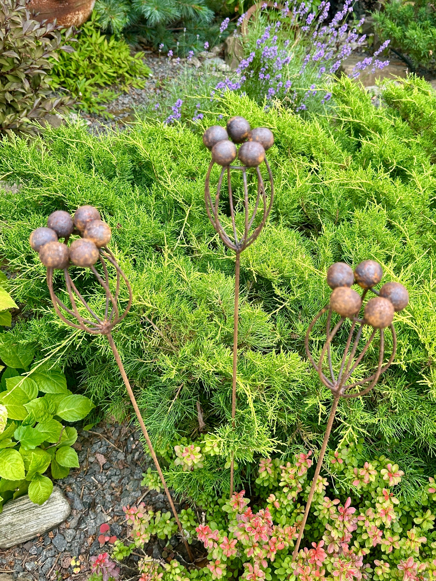 Rustic Metal Exotic Flowers Set of 3, Handmade Garden Decor, Outdoor Yard Art, Unique Landscaping Accent