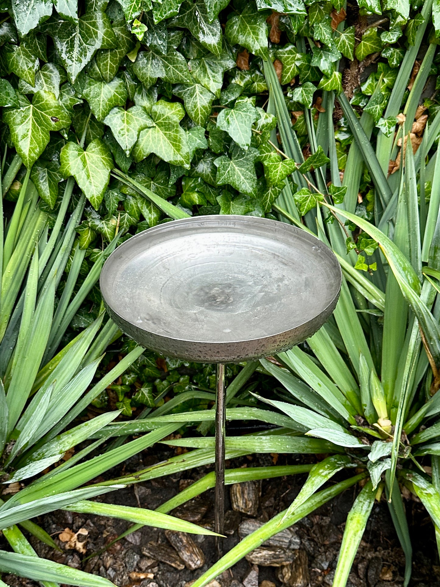 12” Stainless Steel Rain Catcher Bird Bath Feeder Bowl Garden Stake Yard Art Unique Outdoor Garden Decor Weathered Accent