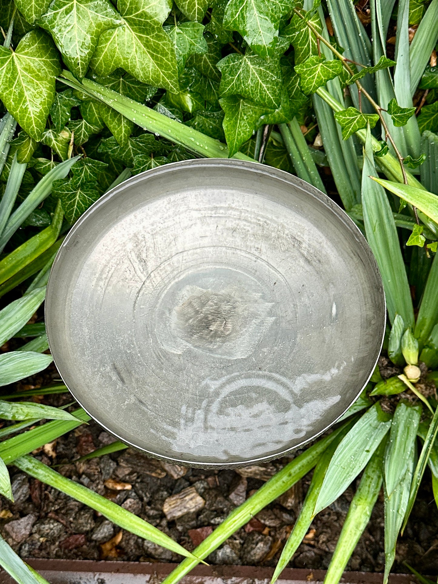 12” Stainless Steel Rain Catcher Bird Bath Feeder Bowl Garden Stake Yard Art Unique Outdoor Garden Decor Weathered Accent
