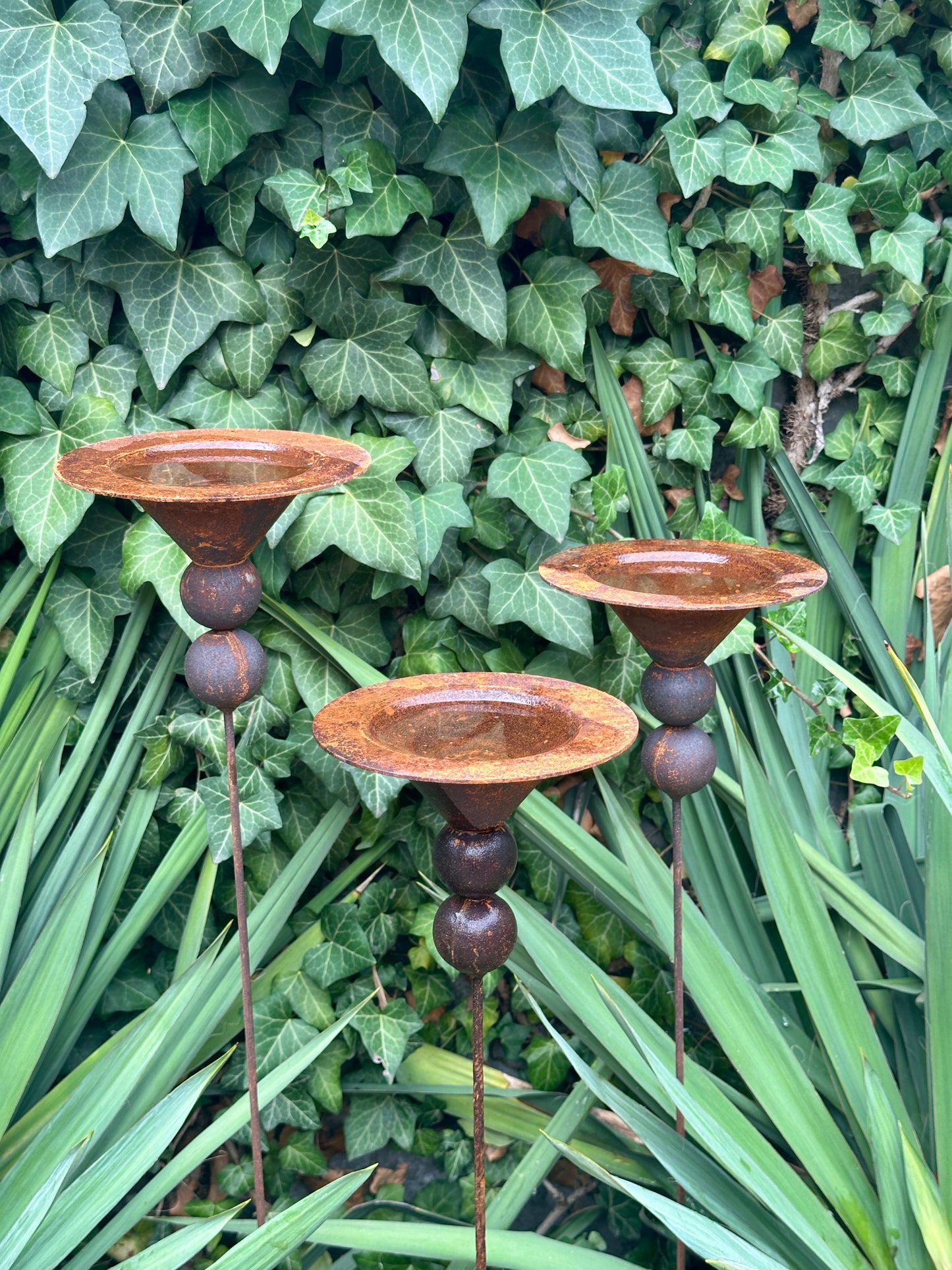 Set of 3 Rusty Metal Flowers, Garden Decorations, Handmade Outdoor Decor for Backyards, Rustic Landscaping, Garden Art, Bee Butterfly Cups