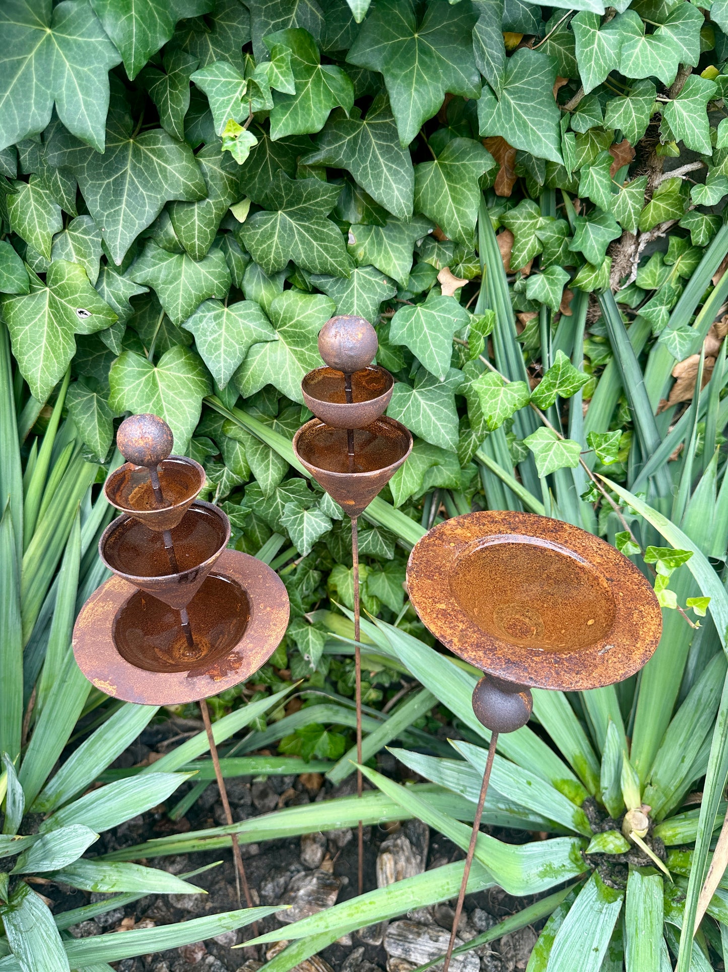 Set of 3 Rusty Metal Flowers, Handmade Outdoor Decor for Backyards, Rustic Landscaping, Garden Art, Bee Butterfly Cups (Copy)