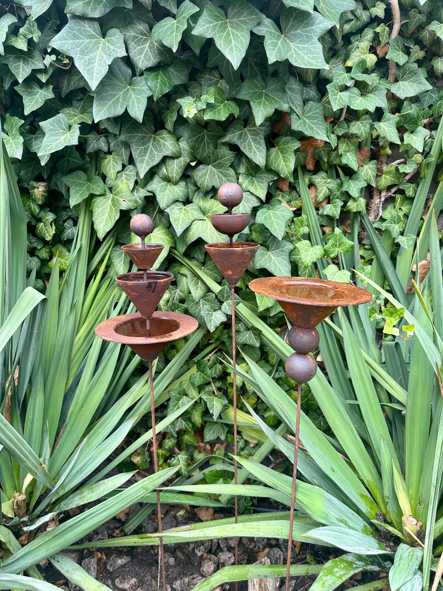Set of 3 Rusty Metal Flowers, Handmade Outdoor Decor for Backyards, Rustic Landscaping, Garden Art, Bee Butterfly Cups (Copy)