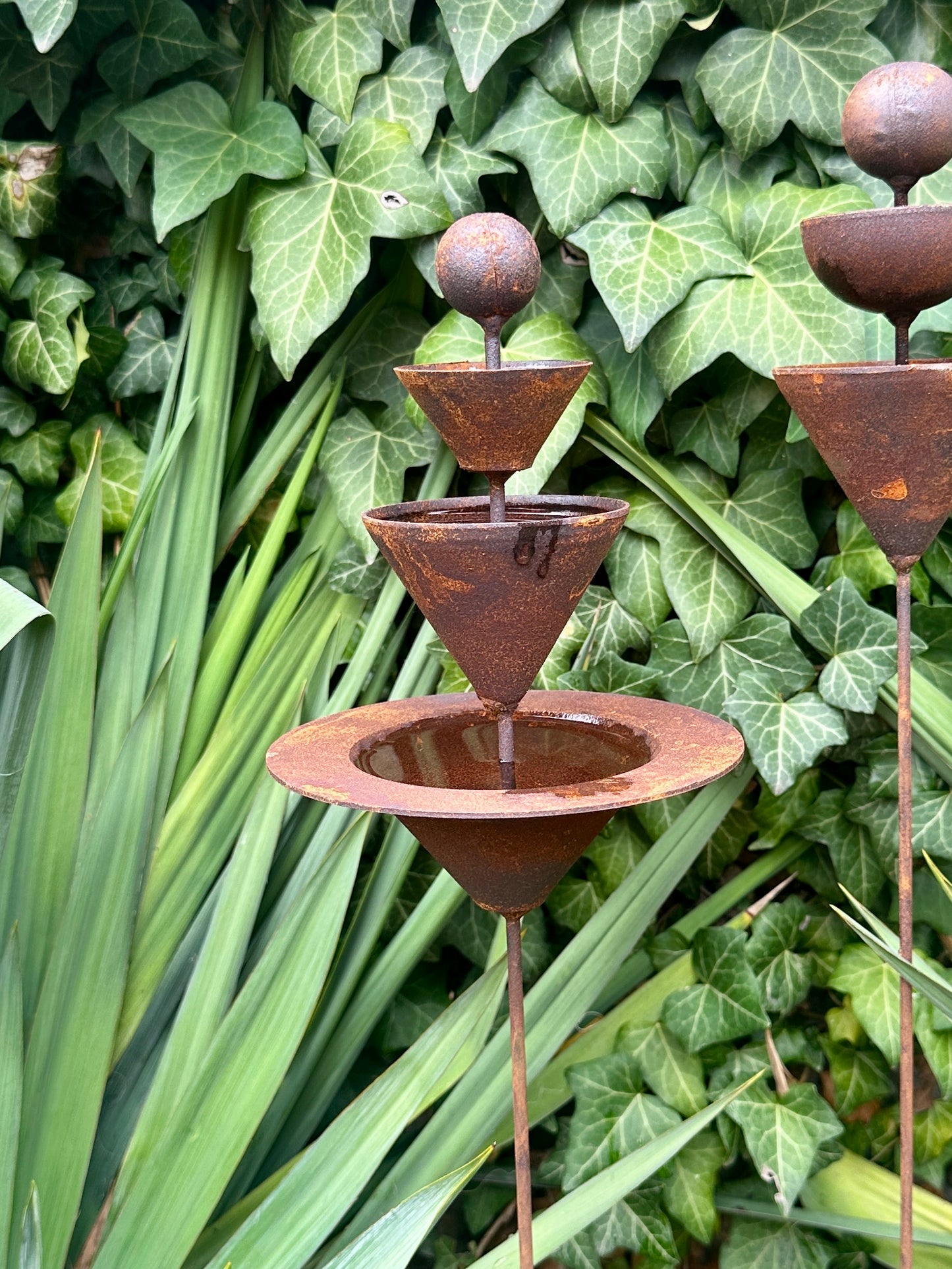 Set of 3 Rusty Metal Flowers, Handmade Outdoor Decor for Backyards, Rustic Landscaping, Garden Art, Bee Butterfly Cups (Copy)