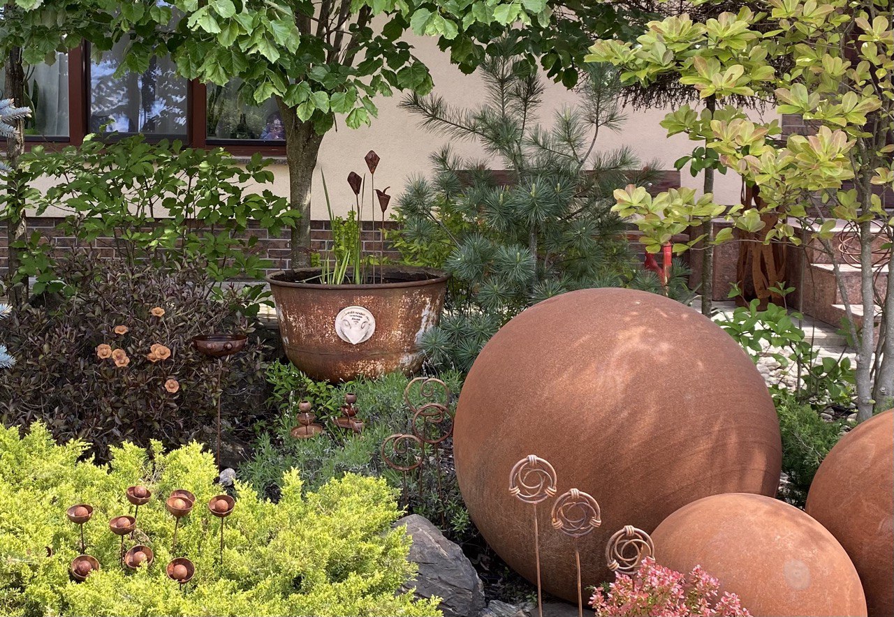 Rusty Metal Garden Sphere Large Zen Ball Sculpture in Sizes 35” 50” 60” 80” | Minimalist Outdoor Decor Hollow Steel Garden Art