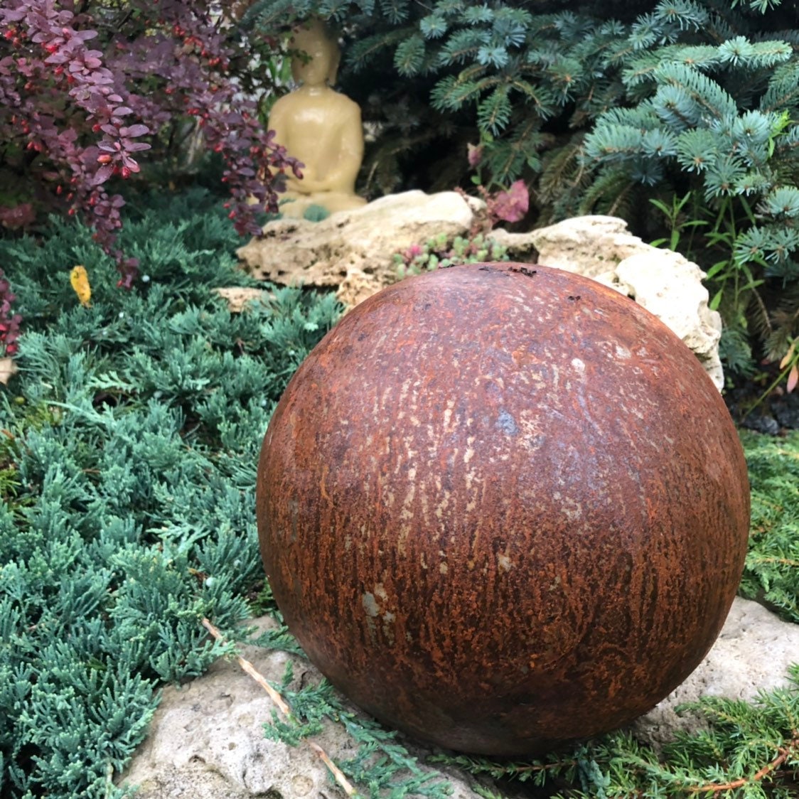 Garden Decor 6" Sphere, Rusty metal art, Rusty decor, Zen garden