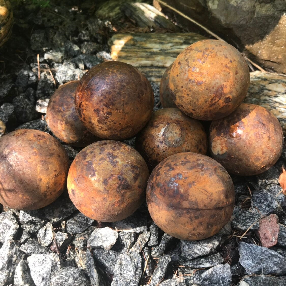 Rusty metal ball, Outdoor art, Metal sphere, Outdoor decor, Garden sphere, Yard art, Nine 2” Rusty metal balls, Garden decor, Garden art