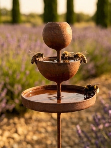 Bestselling Rusted Metal Rain Catcher & Pollinator Water Station – Functional Garden Art