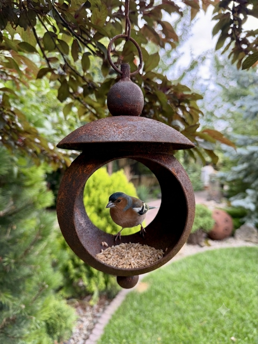 8" rostige Metall-Vogelfutter-Gartenstecker, Metall-Regenfänger