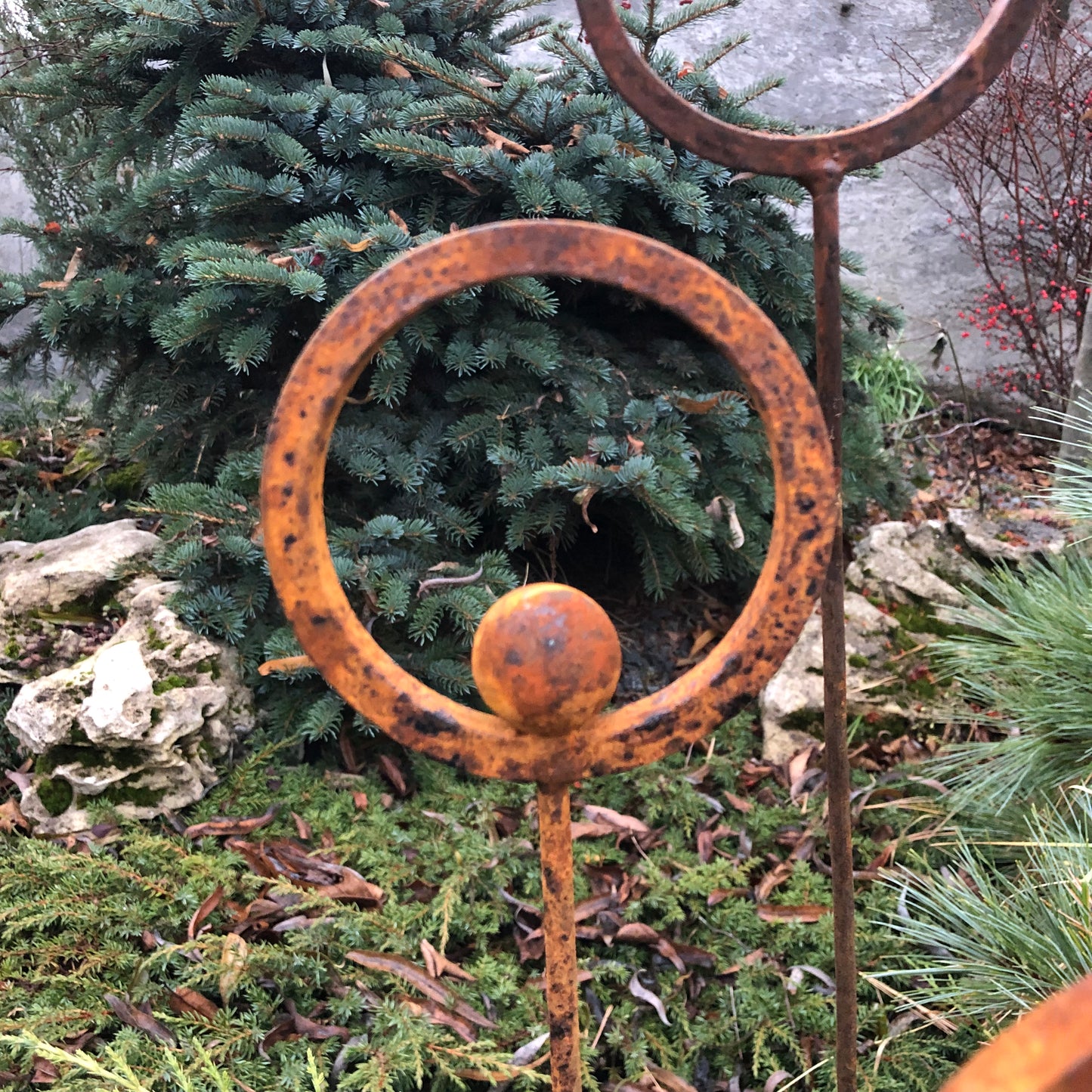 Set of 8 Rusty Metal Garden Stakes & Finials Unique Outdoor Decor for Your Garden