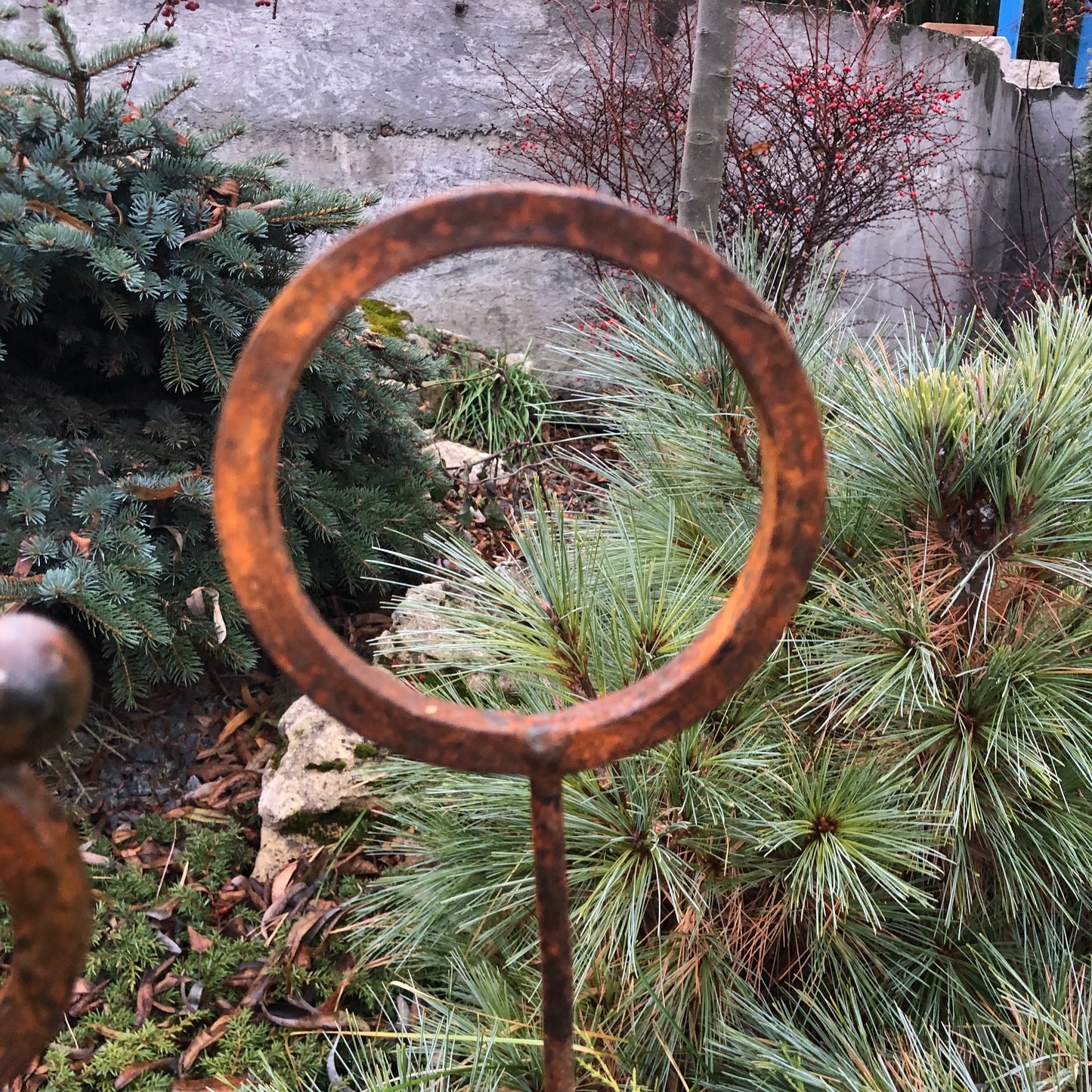 Set of 8 Rusty Metal Garden Stakes & Finials Unique Outdoor Decor for Your Garden