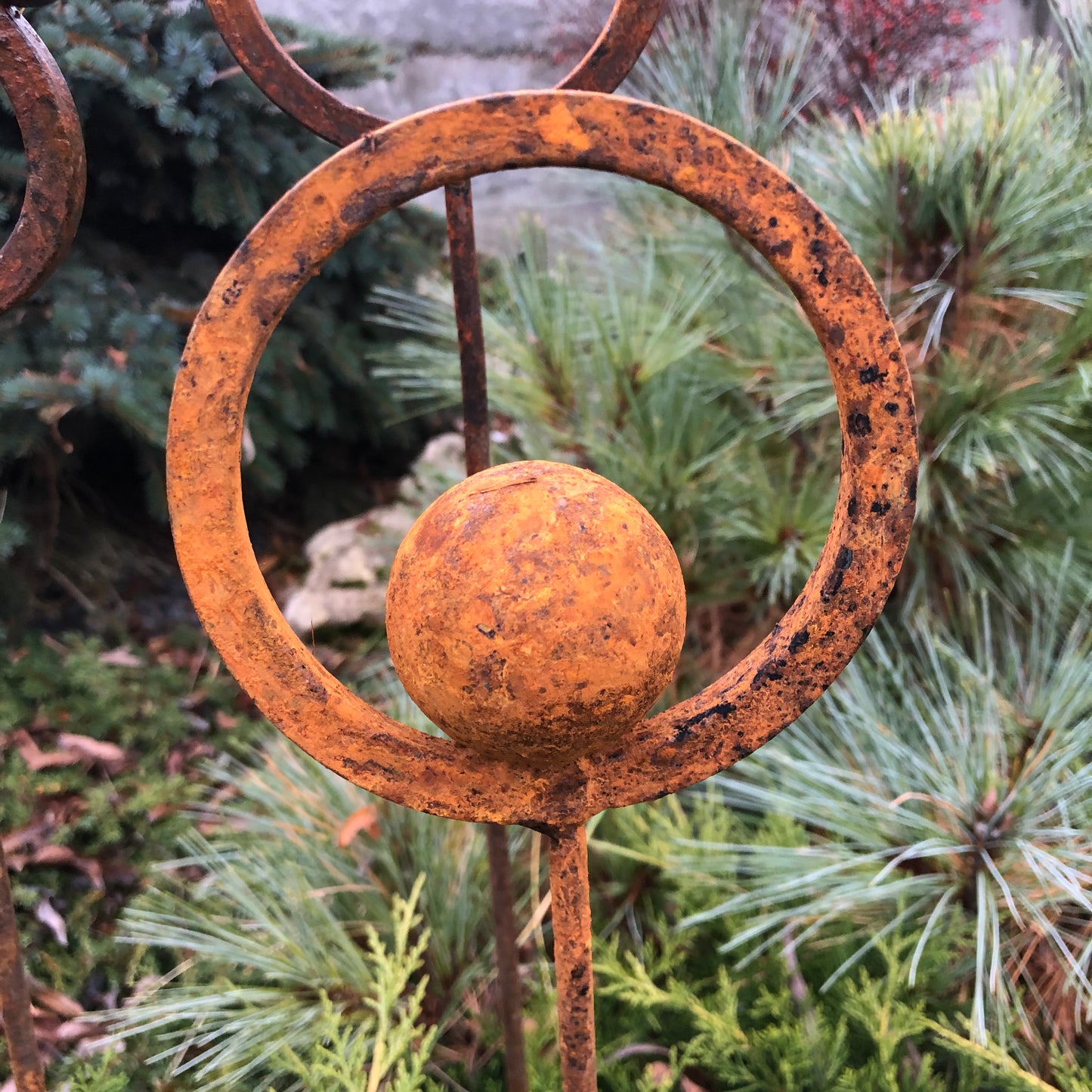 Set of 8 Rusty Metal Garden Stakes & Finials Unique Outdoor Decor for Your Garden