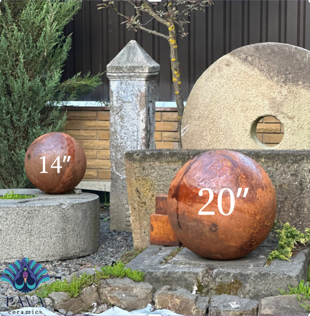 Big 20ʼʼ Rusty Metal Sphere Outdoor Garden Decor - Zen Garden Globe Sculpture