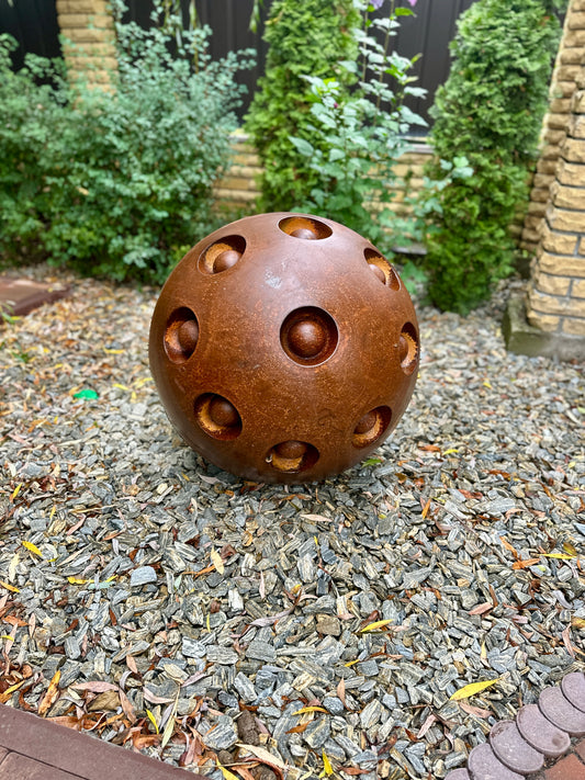27'' Rusty Metal Sphere Sculpture Modern Art for Garden Patio or Home Perfect Centerpiece Landscape Decor and Artistic Accent
