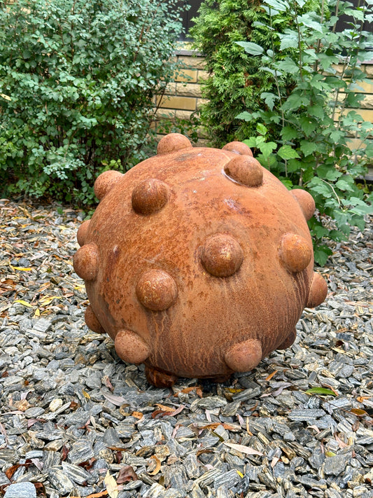24'' Rusty Metal Sphere Sculpture Modern Art for Garden Patio or Home Perfect Centerpiece Landscape Decor and Artistic Accent