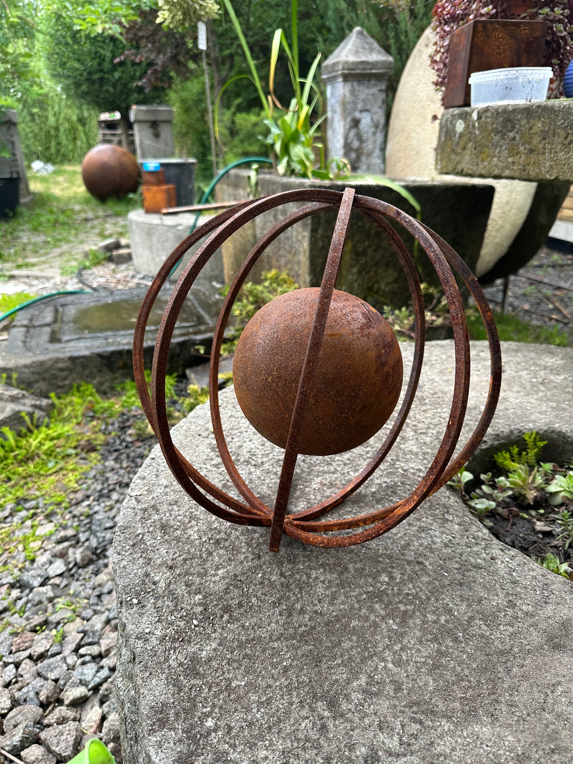 Rusty Metal 12ʼʼ Sphere Outdoor Garden Decor - Give a Touch of Zen Art