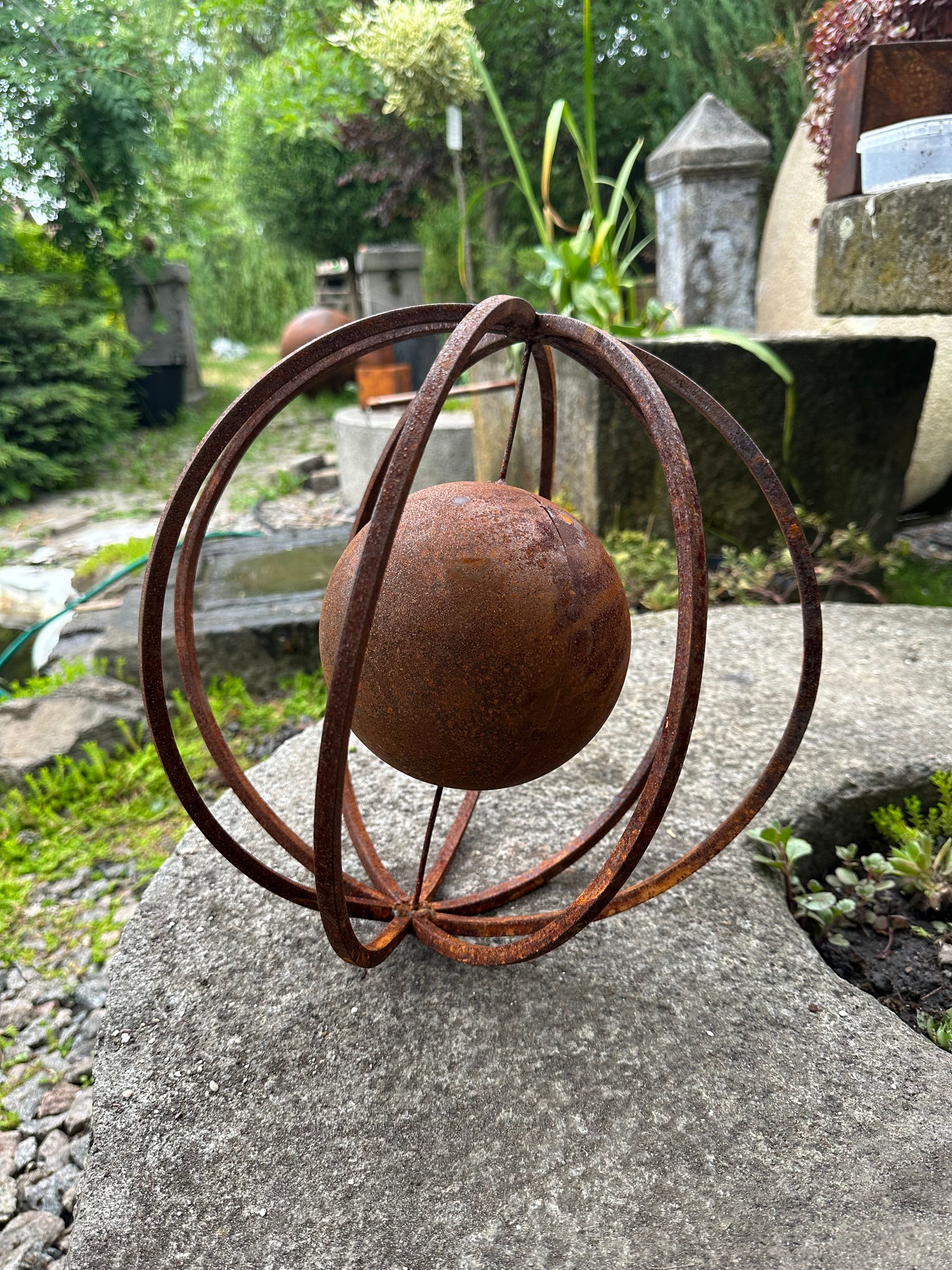 Rusty Metal 12ʼʼ Sphere Outdoor Garden Decor - Give a Touch of Zen Art