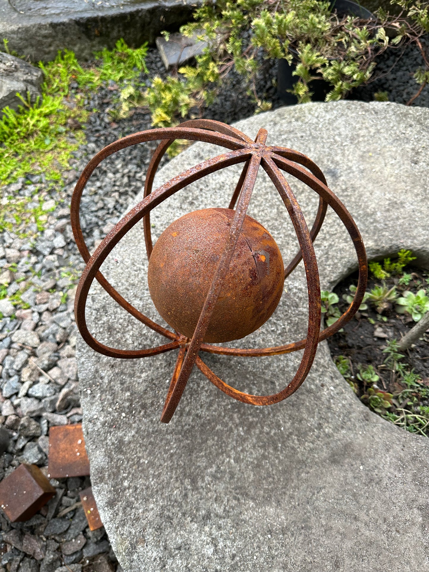 Rusty Metal 12ʼʼ Sphere Outdoor Garden Decor - Give a Touch of Zen Art