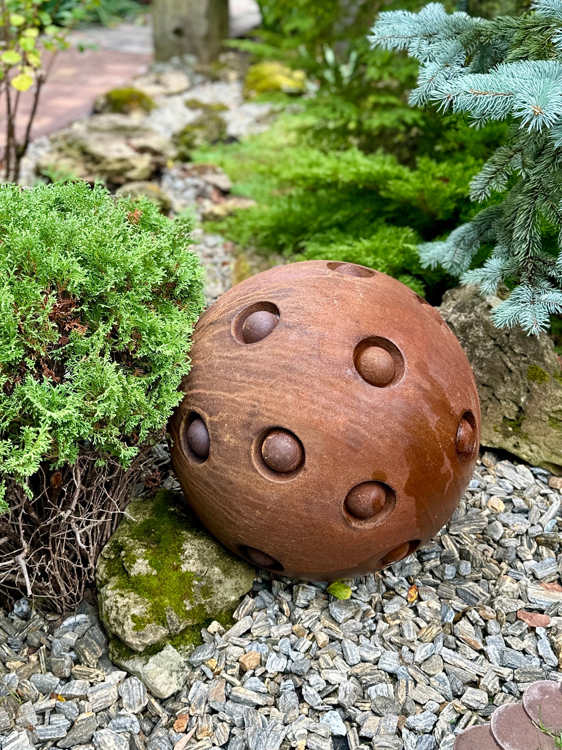 20'' Rusty Metal Sphere Sculpture Modern Art for Garden Patio or Home Perfect Centerpiece Landscape Decor and Artistic Accent