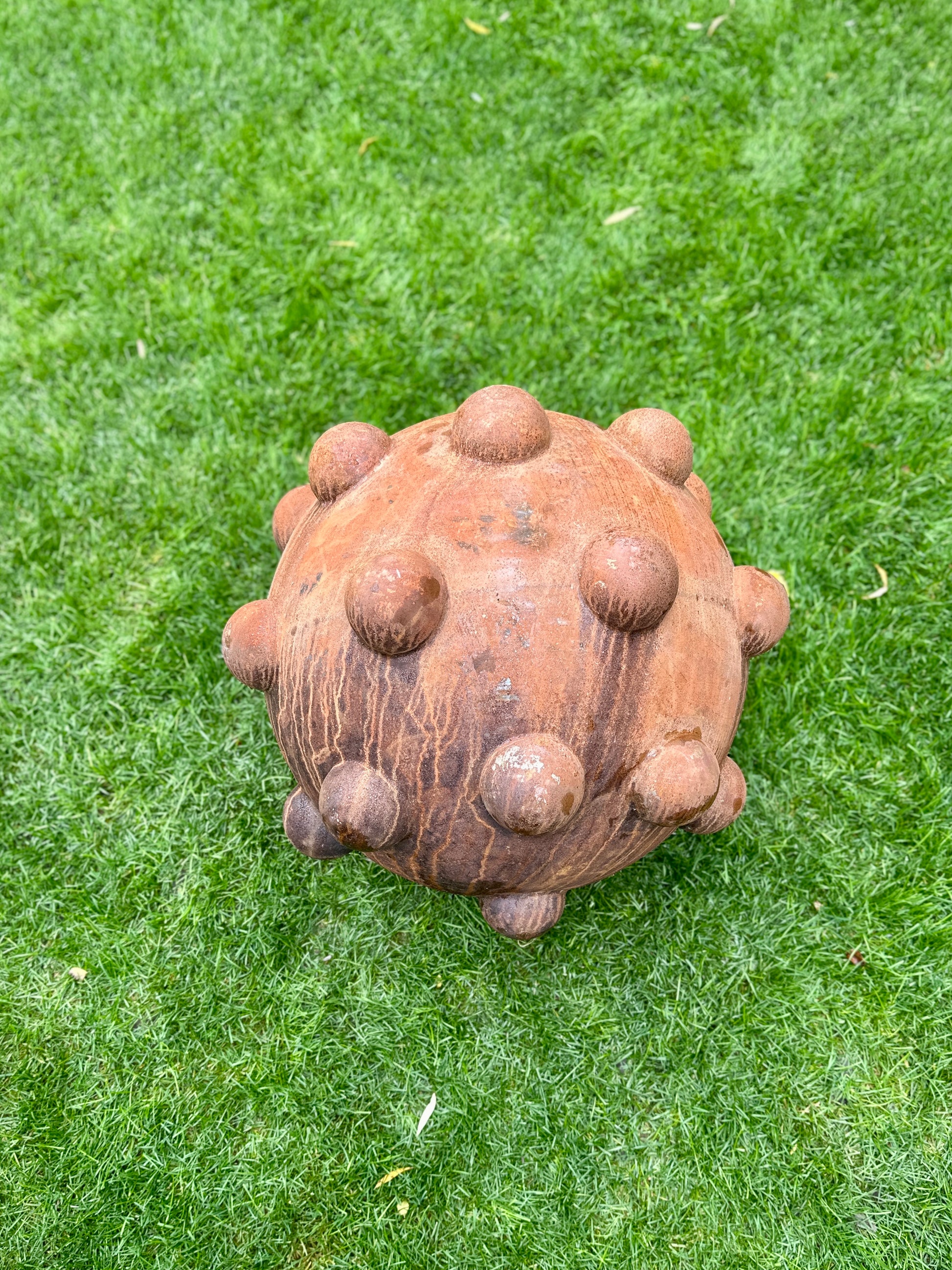 31” Rusty Metal Sphere Sculpture Large Modern Garden Decor | Weathered Steel Ball | Rustic Outdoor Yard Art | Handmade Metal Garden Ornament