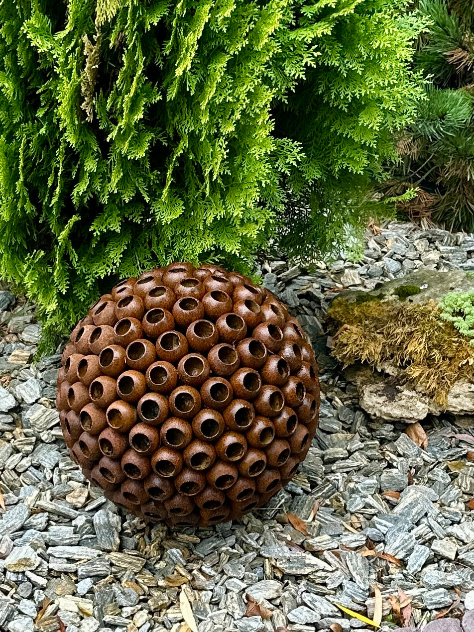 Art Rusty Metal Sphere Outdoor Garden Decor - Add a Touch of Zen Art,  Big 14”  Rusty metal ball sculpture