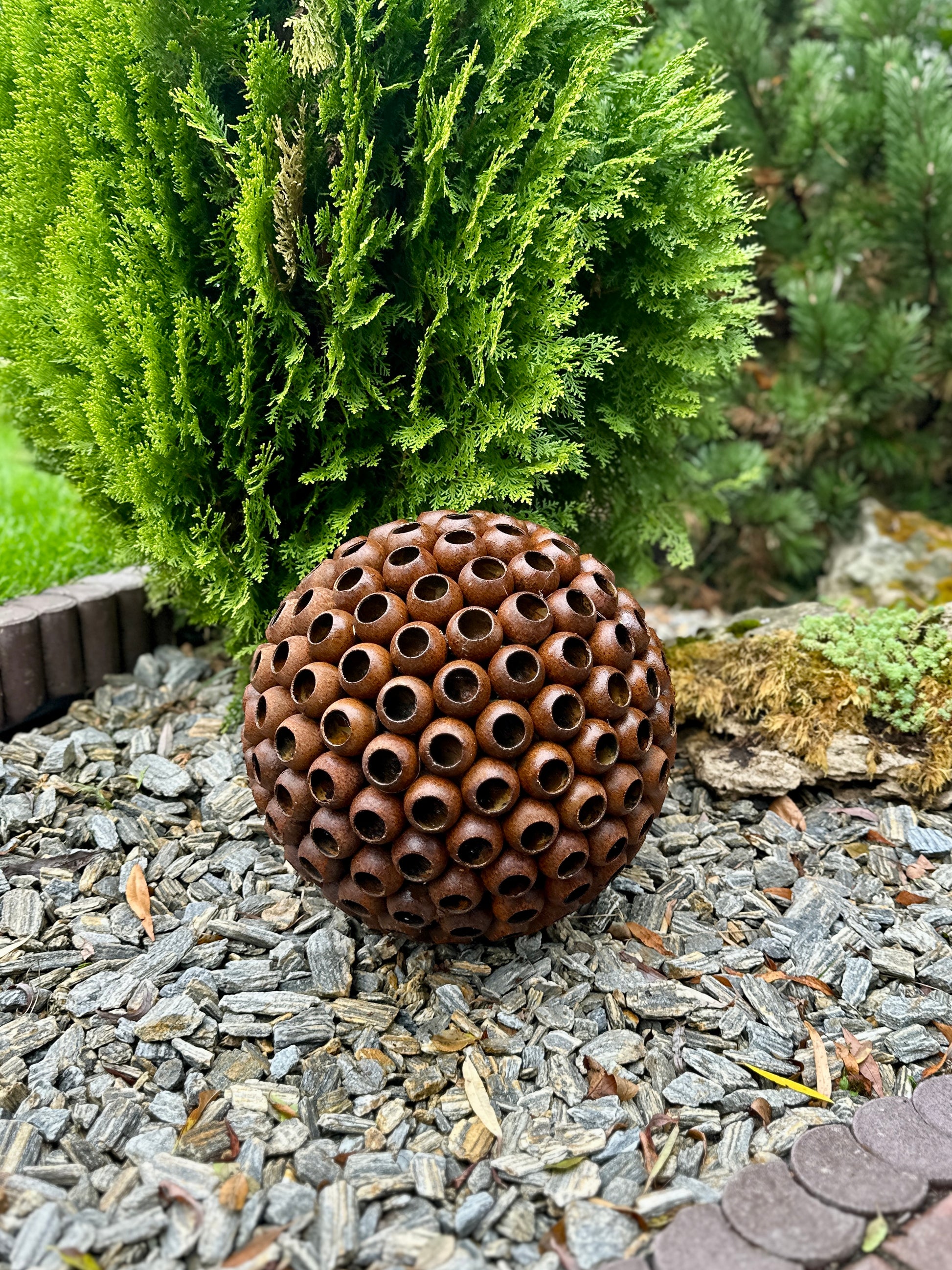 Art Rusty Metal Sphere Outdoor Garden Decor - Add a Touch of Zen Art,  Big 14”  Rusty metal ball sculpture