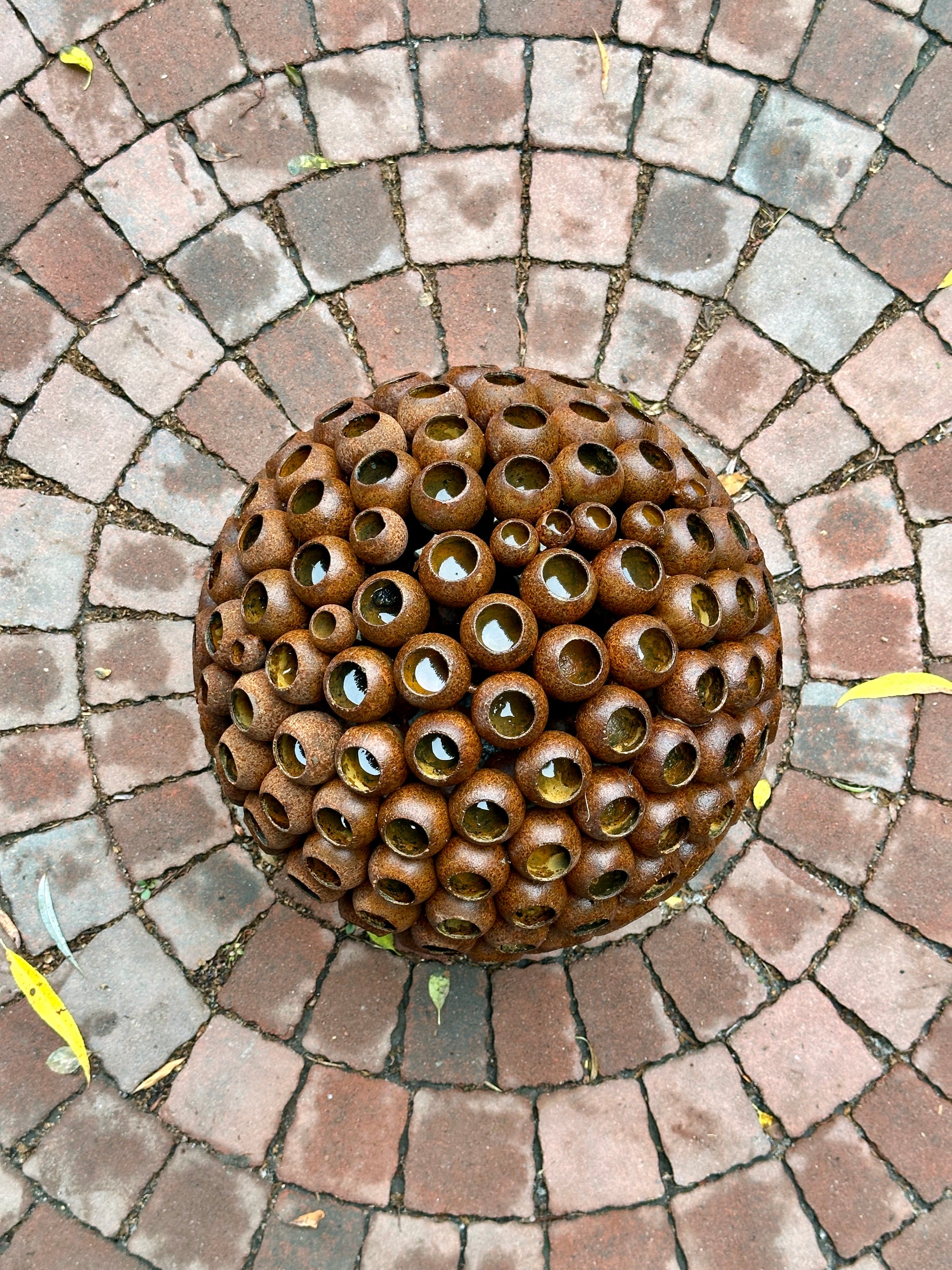 Art Rusty Metal Sphere Outdoor Garden Decor - Add a Touch of Zen Art,  Big 14”  Rusty metal ball sculpture