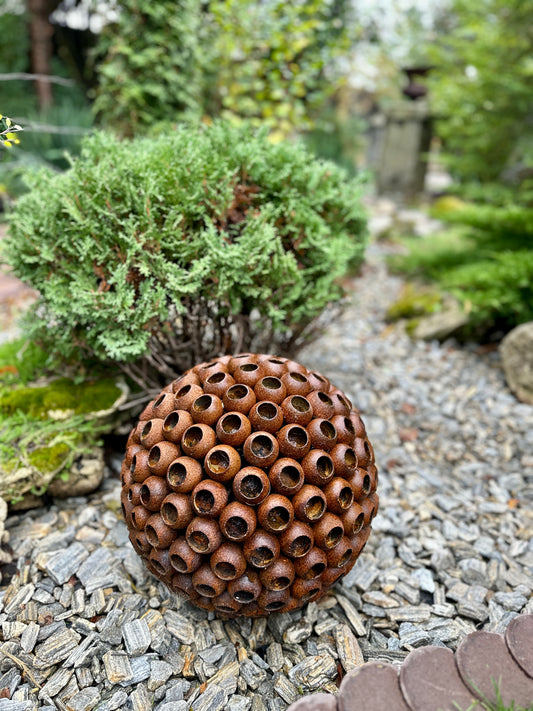Art Rusty Metal Sphere Outdoor Garden Decor - Add a Touch of Zen Art,  Big 14”  Rusty metal ball sculpture