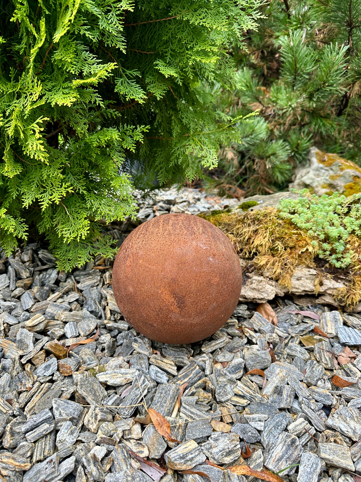 Garden Metal Decor, 10” Sphere, Garden decor, Garden art, Rusty bowl decor