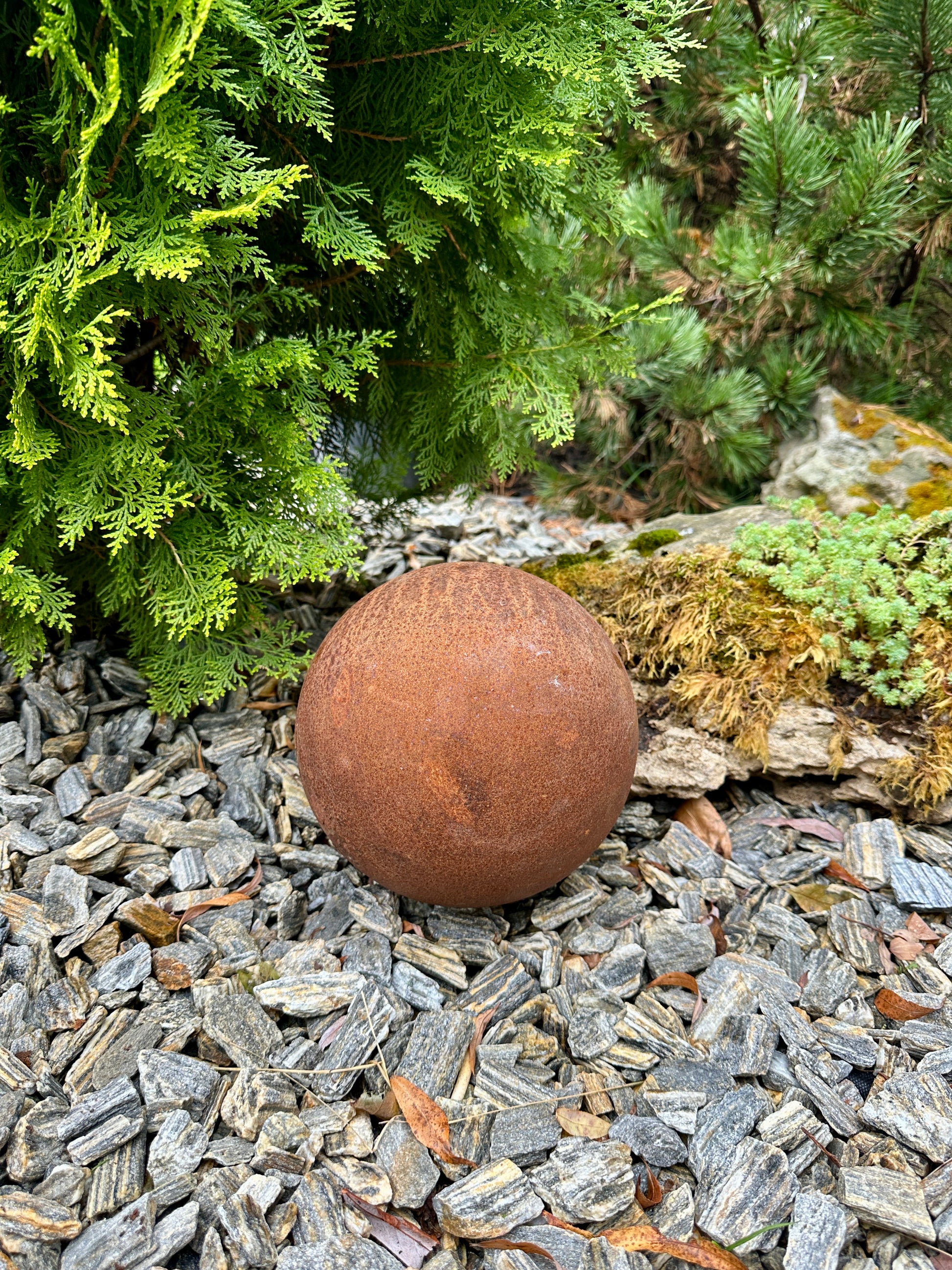 Garden Metal Decor, 10” Sphere, Garden decor, Garden art, Rusty bowl decor