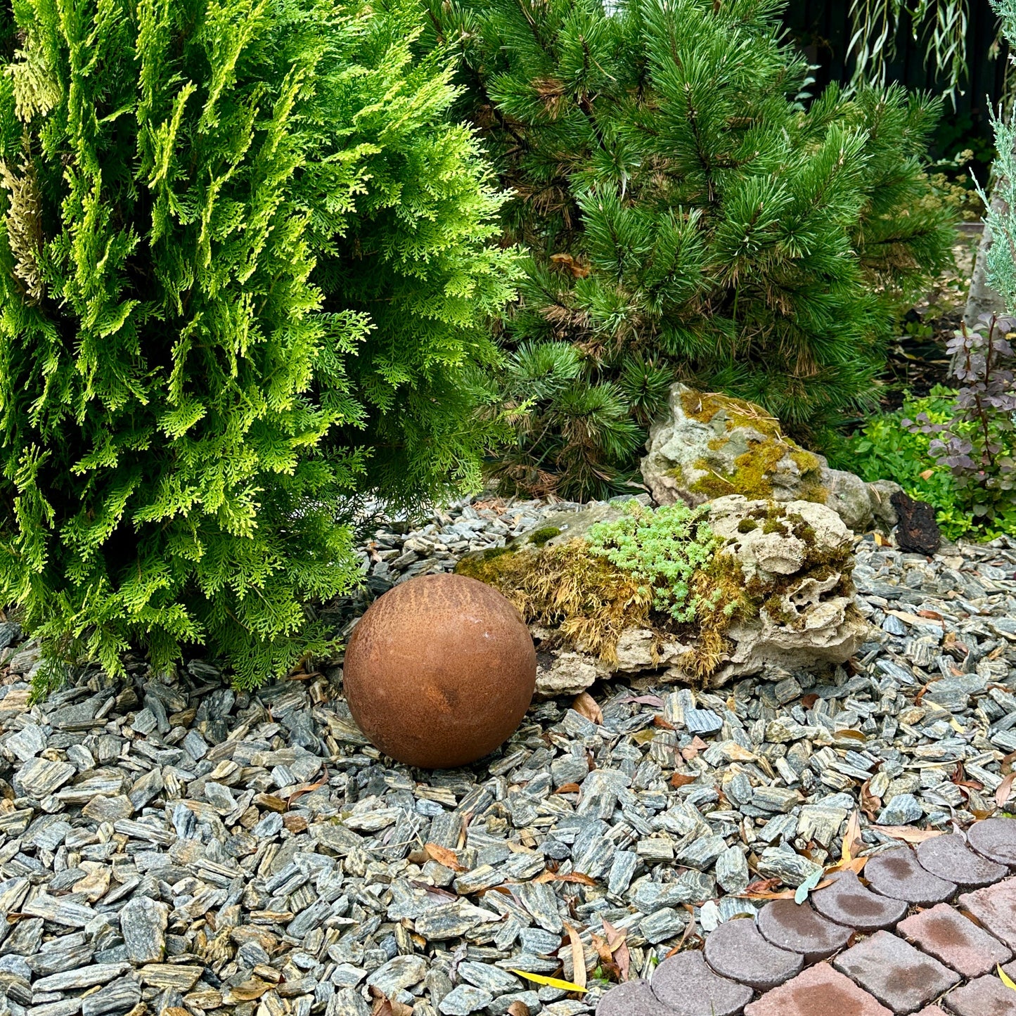 Garden Metal Decor, 10” Sphere, Garden decor, Garden art, Rusty bowl decor