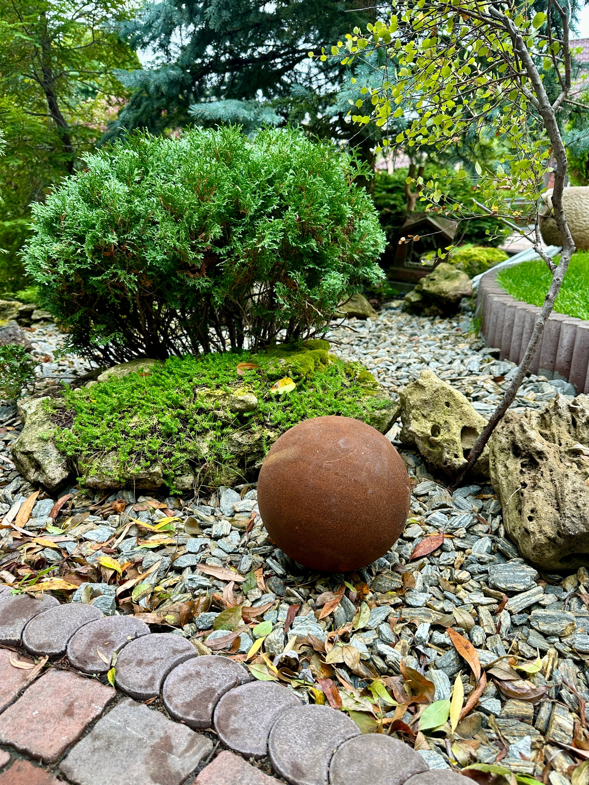 Garden Metal Decor, 10” Sphere, Garden decor, Garden art, Rusty bowl decor