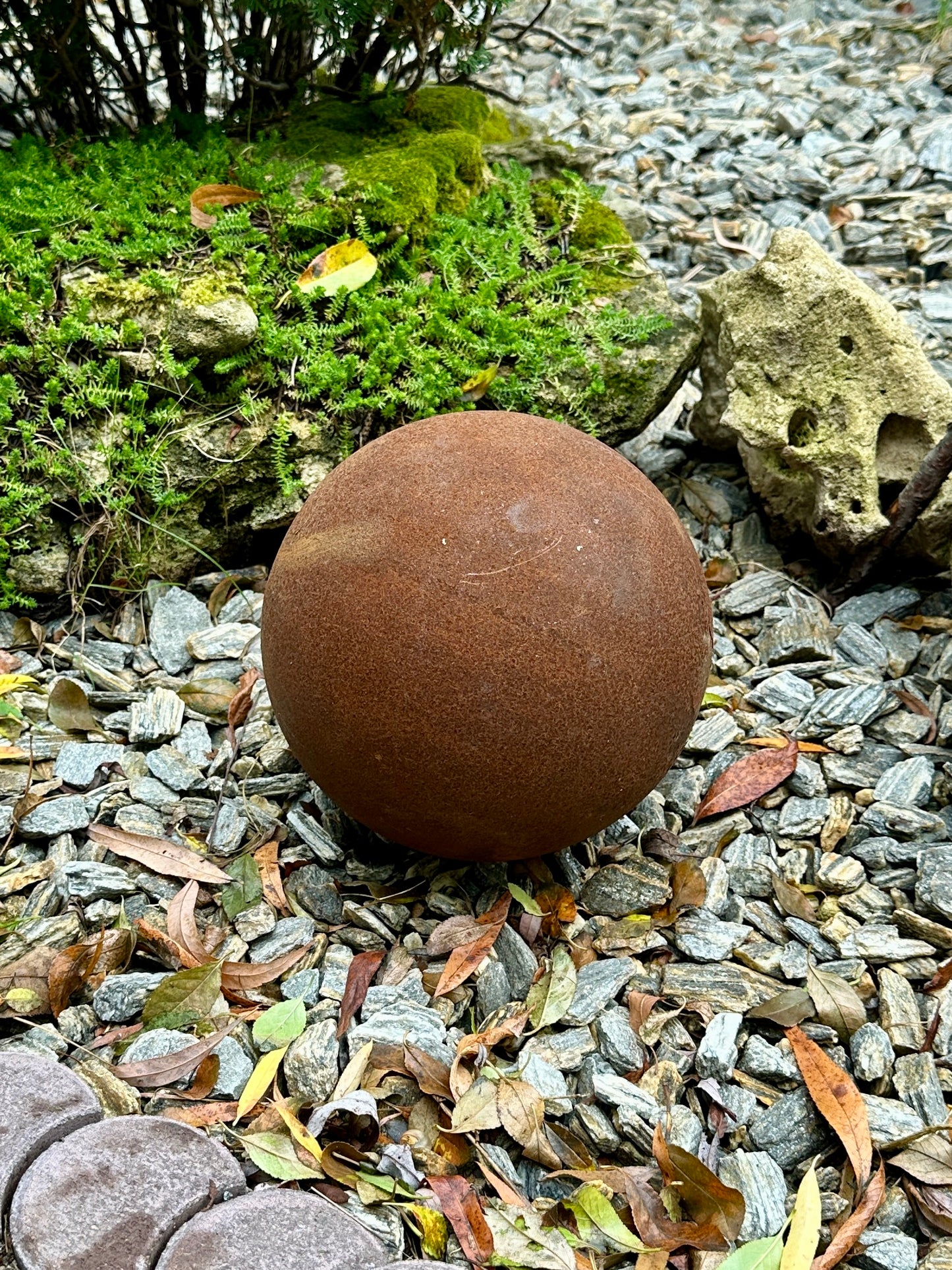 Garden Metal Decor, 10” Sphere, Garden decor, Garden art, Rusty bowl decor
