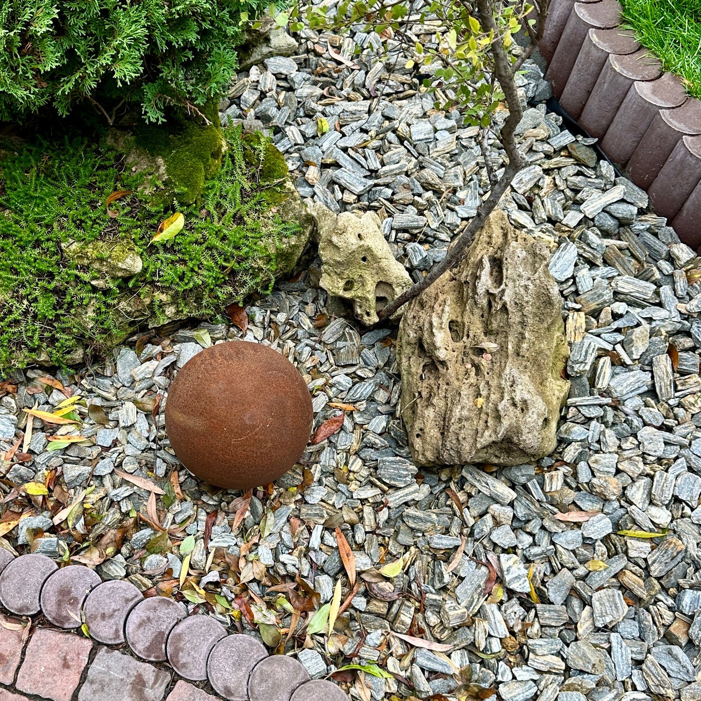 Garden Metal Decor, 10” Sphere, Garden decor, Garden art, Rusty bowl decor