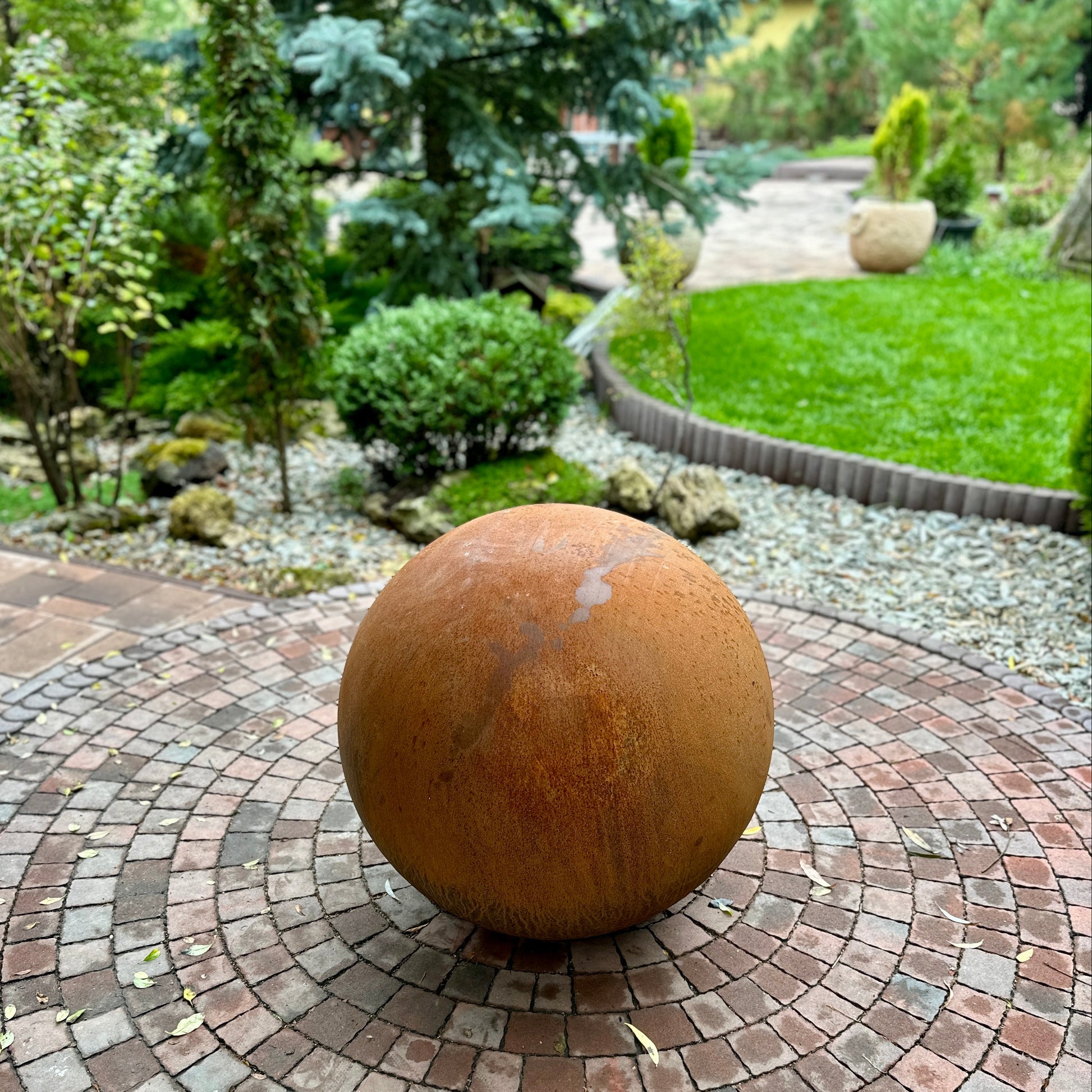 Big 27” Rusty Metal Sphere Outdoor Garden Decor - Zen Garden Globe Sculpture