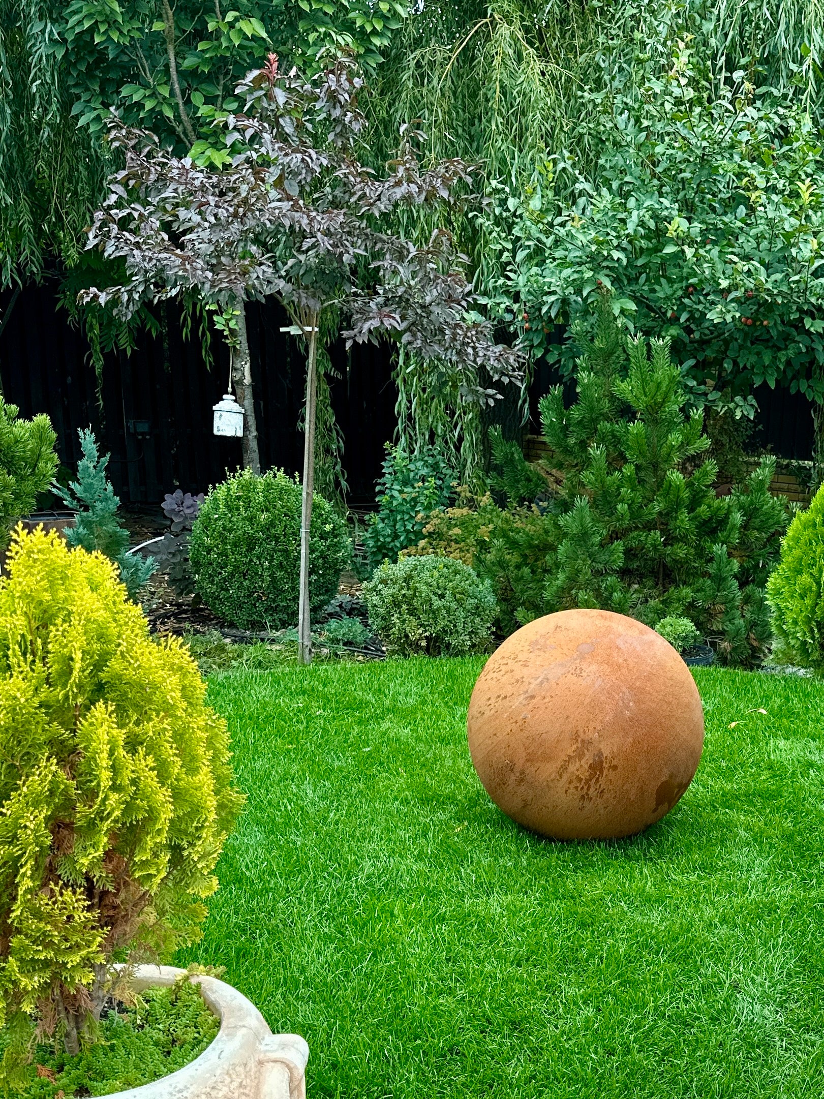 Big 27” Rusty Metal Sphere Outdoor Garden Decor - Zen Garden Globe Sculpture