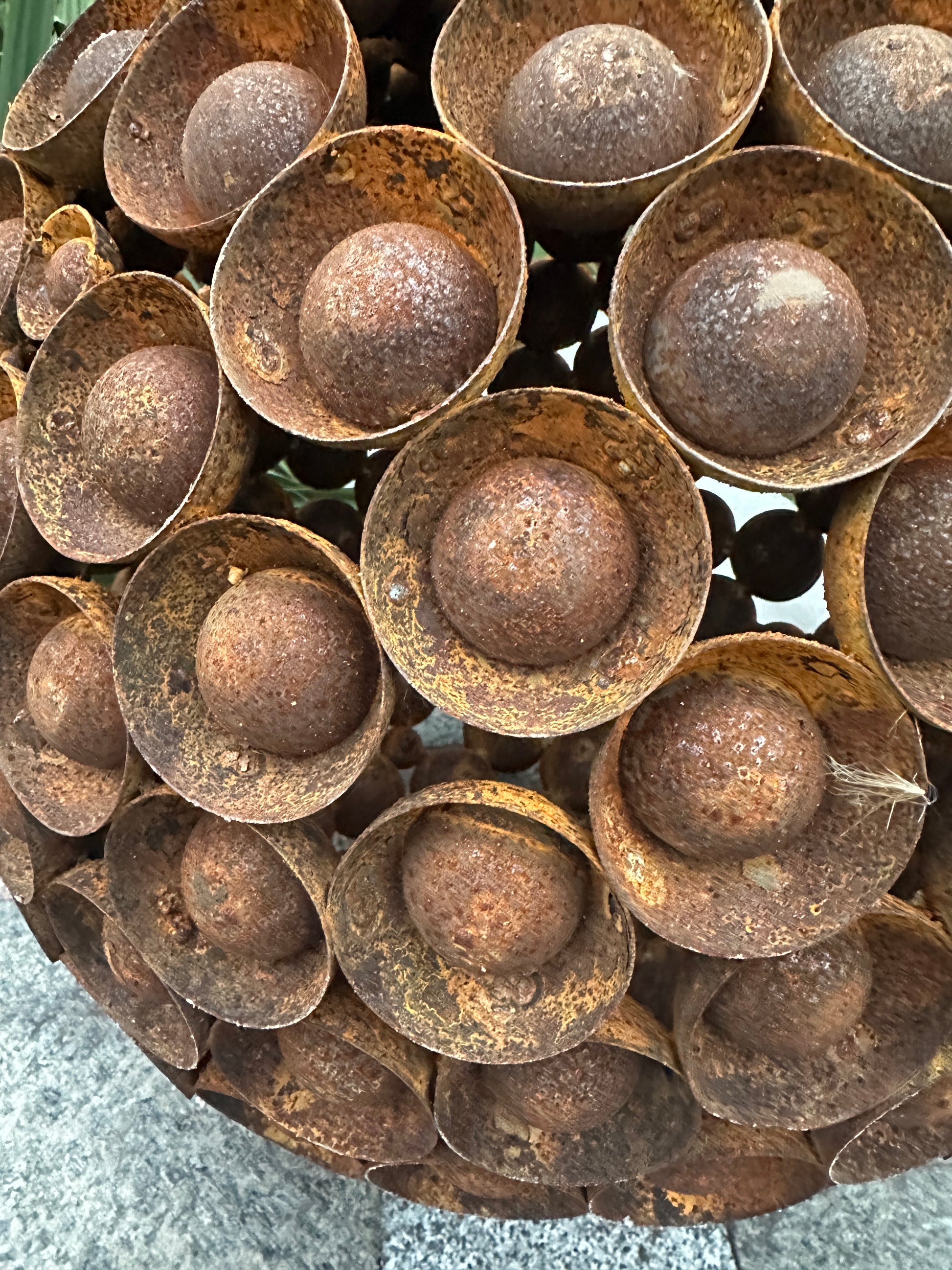 Rusty Metal Ball Sculpture, 20'' Diameter, Garden Art Sphere, Handmade Modern Yard Decor, Outdoor Accent Piece, Unique Landscape Ornament