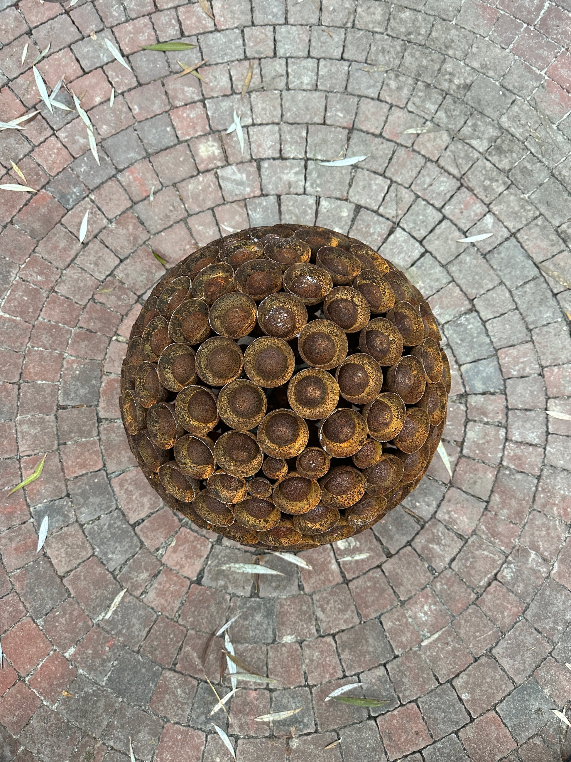 Rusty Metal Ball Sculpture, 20'' Diameter, Garden Art Sphere, Handmade Modern Yard Decor, Outdoor Accent Piece, Unique Landscape Ornament