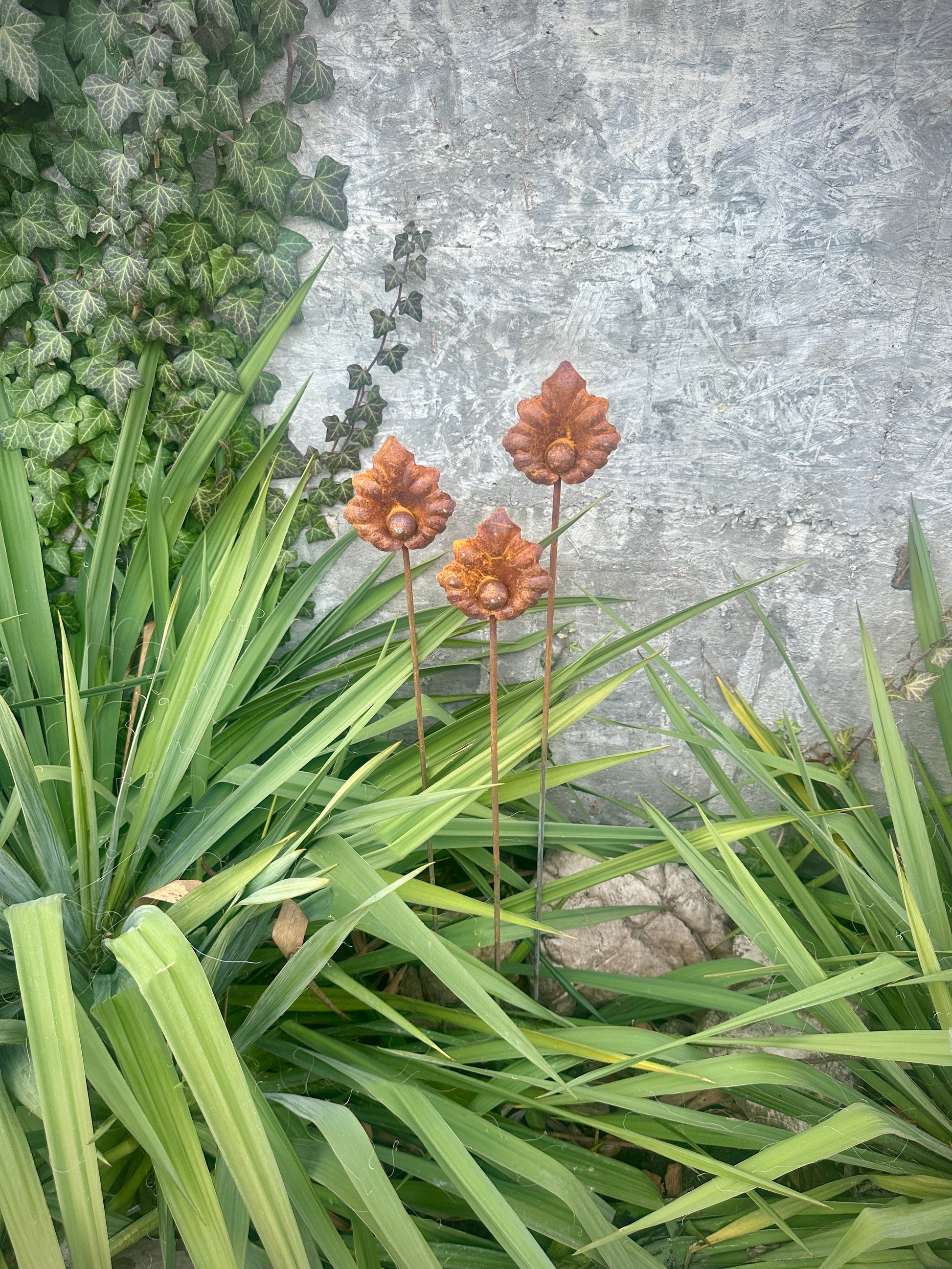 Metal flower garden stake, Rustic Handmade Metal Flower Set – Set of 3, Metal garden art, Gardening Gift