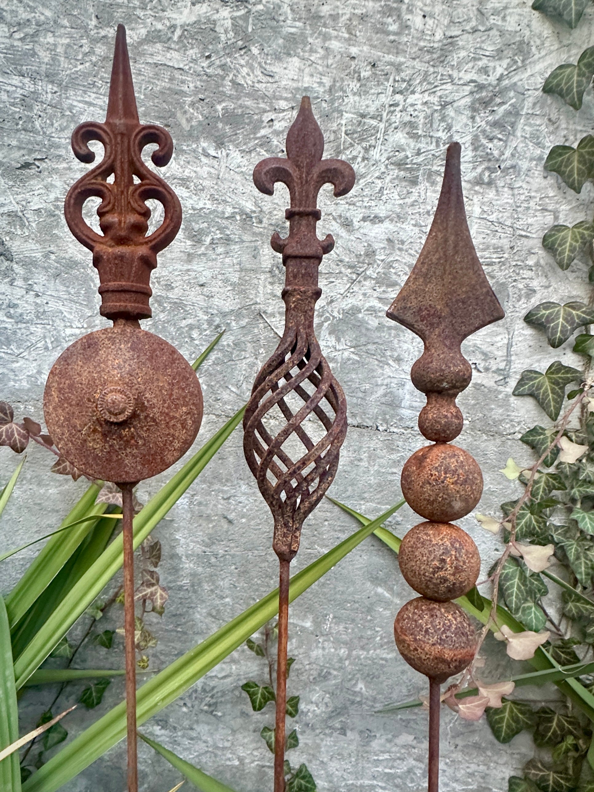 Rusty Garden Finial – Metal Garden Stakes, Rustic Yard Art, Flower Pot Decor, Garden Art, Unique Gift Idea