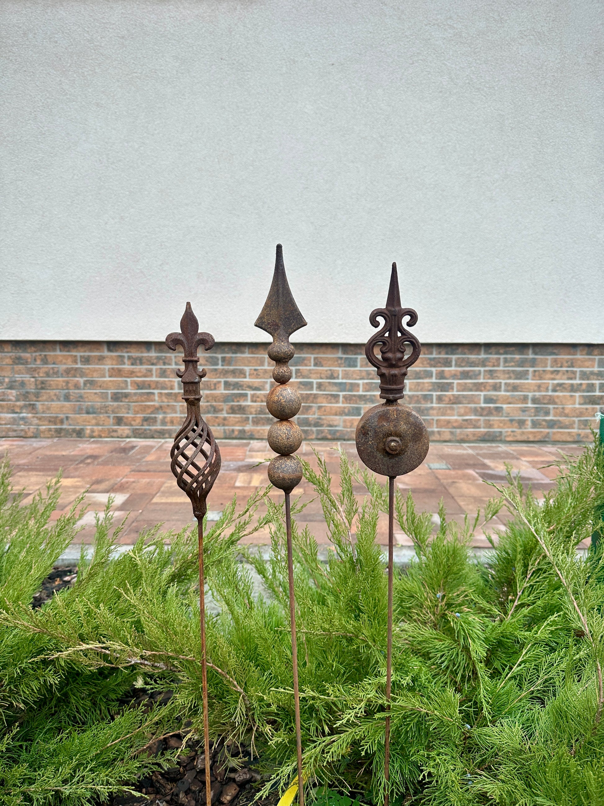 Rusty Garden Finial – Metal Garden Stakes, Rustic Yard Art, Flower Pot Decor, Garden Art, Unique Gift Idea