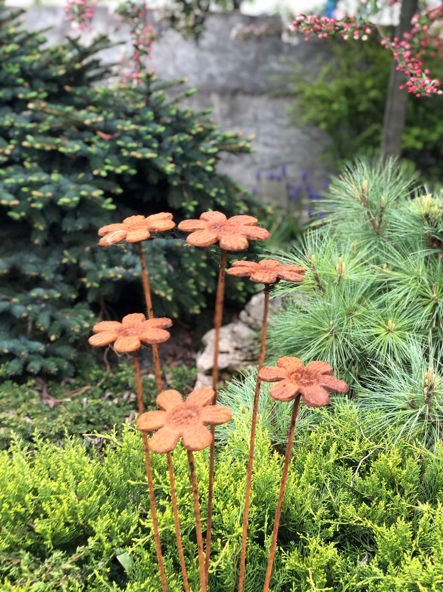 Rusty flowers set of 6, 6 Rusty flowers garden stakes, Metal garden decor, metal yard art, outdoor metal decor, Rusty metal garden decor