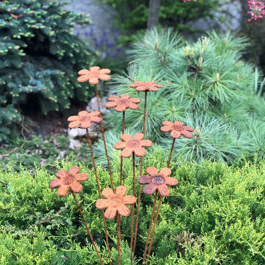 Rusty flowers set of 9, 9 Rusty flowers garden stakes, Metal garden decor, metal yard art, outdoor metal decor, Rusty metal garden decor