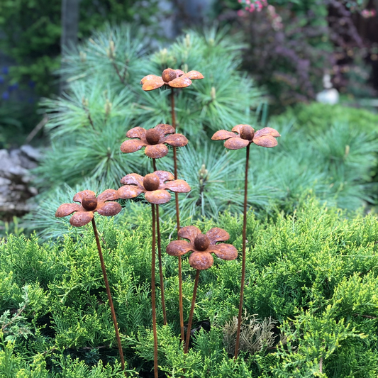 Rusty flowers set of 6, 6 Rusty flowers garden stakes, Metal garden decor, metal yard art, outdoor metal decor, Rusty metal garden decor