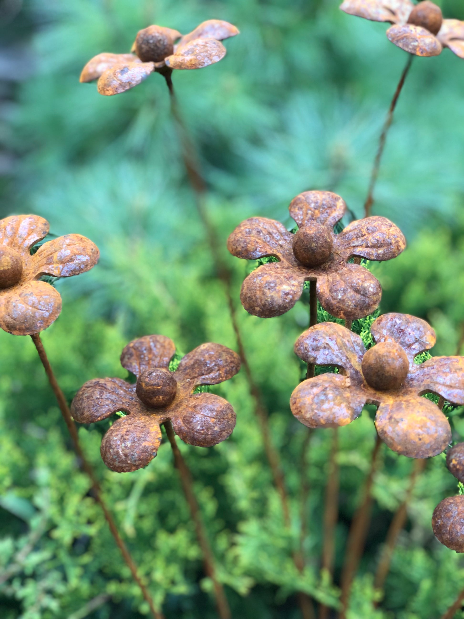 Rusty flowers set of 10, 10 Rusty flowers garden stakes, Metal garden decor, metal yard art, outdoor metal decor, Rusty metal garden decor