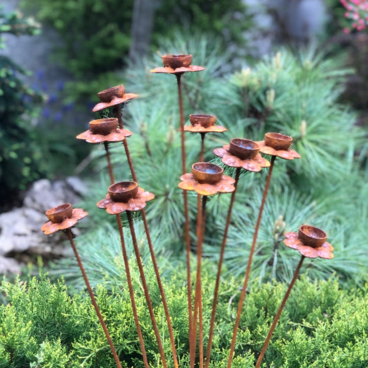 Set of 10 rusty Daffodil flowers, Narcissus head garden decoration, Metal garden decor, metal yard art, outdoor metal decor